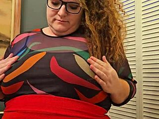 horny redhead bbw secretary flashes her huge natural tits and wet panties at work