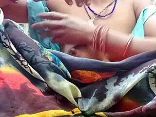 Desi wife strips saree slowly fingering hairy pussy in village roleplay