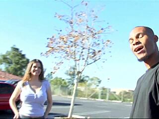 Step mom's huge tits squeezed tight by black hunter outdoors