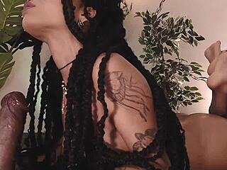 Squirming Ebony Teen 18+ Rides Dildo While Sucking Cock Close