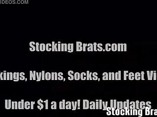 Watch Me Slip On Sexy Black Stockings For Foot Fetish Lick