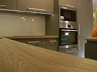 Long-Legged Blonde Coed Teases Ass in Miniskirt Heels Kitchen