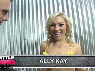 Flexible blonde Ally Kay legs wide for deepthroat doggy cum facial