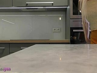 Long-Legged Blonde Coed Teases Ass in Miniskirt Heels Kitchen