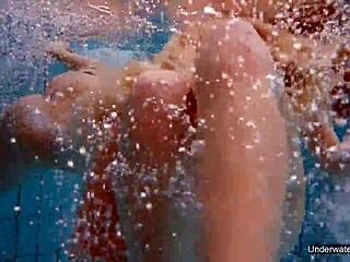 two hot czech blondes lesbian pool play shaved tits 😍💦