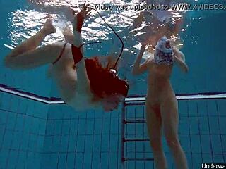 two hot czech blondes lesbian pool play shaved tits 😍💦