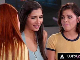 Maya Kendrick and Gianna Dior tease Adriana Chechik into lesbian licking