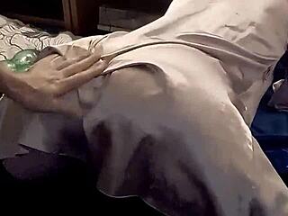 french amateur in black satin panties and corset rubs wet shaved pussy doggystyle before deepthroat rimjob and toy play close-up