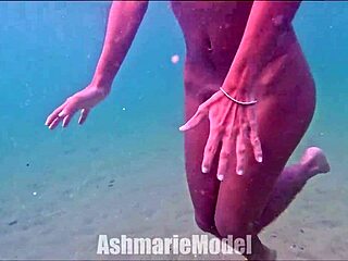 skinny latina babe swims naked in pool slow motion