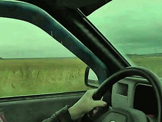 blonde wife stops car naked in public, fingers wet hairy pussy to squirting orgasm solo