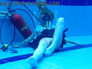 skinny latina ashlee rose flashes big tits in school skirt underwater scuba dive