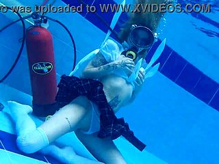 skinny latina ashlee rose flashes big tits in school skirt underwater scuba dive