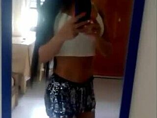 argie brunette shemale slut snaps selfies while shooting thick semen loads