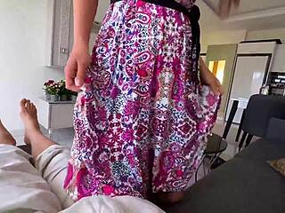 Skinny stepmom spots son's boner cleaning, jerks huge load fast