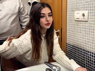 cutie teen gets hardcore cumshot from boss in bathroom vid