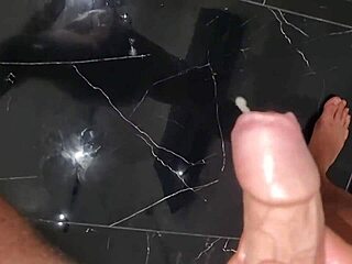 She gasps moans spits on his huge cock slow intense handjob ends with loads of cum to swallow