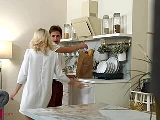 skinny tattooed blonde teen rides driver's cock cowgirl then doggystyle on desk 😍💦