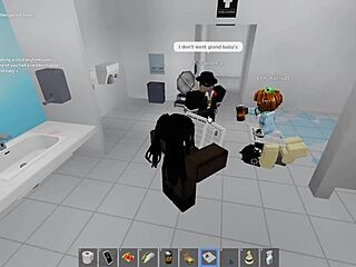 two folks fucked hard in roblox public restroom...
