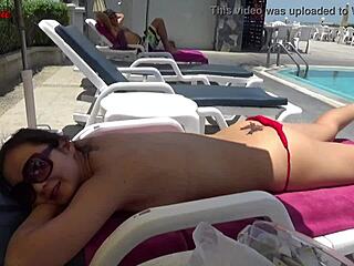 sexy wet bikini slut jennymarie flashes tits outdoors uhh