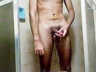 Skinny Brazilian teen showers masturbating huge cock orgasm legs spread