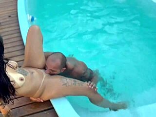 brazilian nerd teen gets fucked hard at pool party then swallows