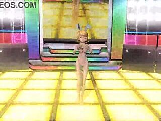 Kagamine Rin strips fully nude in Project Diva Vocaloid love mod showing ass tits pussy
