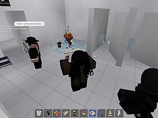 two folks fucked hard in roblox public restroom...