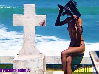 Slut Majick's Slow-Motion Topless Tease Shocks Public Cemetery Shadows