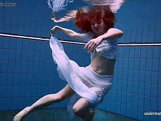 marketa's white dress clings wet in pool tease