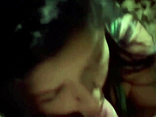 brazilian bbw couple flashes huge saggy tits after dinner then blows him outdoors