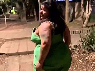 brazilian bbw couple flashes huge saggy tits after dinner then blows him outdoors