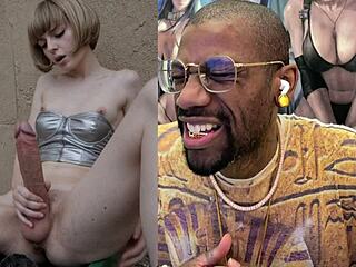 Petite transgender teen jerks huge cock until massive cumshot explosion