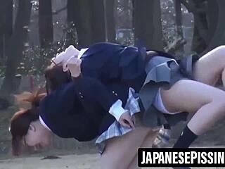 OMG cute japanese teen PEES hard then cleans floor!
