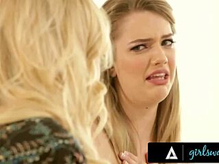 Desperate blonde housewife Kenna James begs Jessa Rhodes to lick her to orgasm.