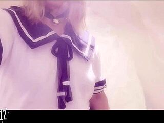 Sailor suit Japanese big tits girl masturbates dildo pussy wide open 😍🍑🔥