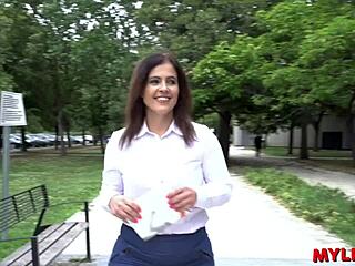 chubby milf grabs pedestrian in park for rough anal toy fingering ride?