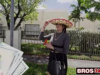 Brunette Latina Lured for CASH Screaming Group Bus Bang