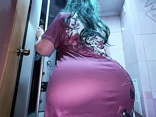 stepmom caught in bathroom bends over big tits out to help him unload