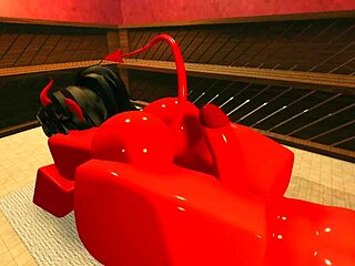 demon girl seduces with hot oiled body in steamy sauna