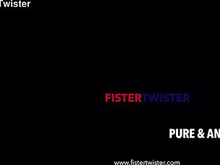 blonde teen fists brunette's shaved pussy to squirting lesbian orgasm!