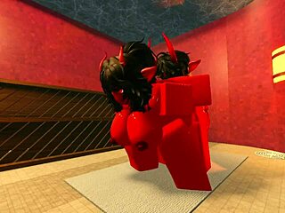 demon girl seduces with hot oiled body in steamy sauna