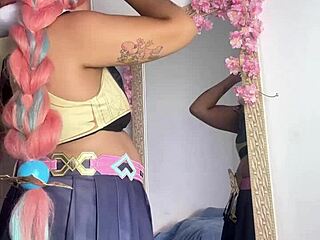 varesa preps for cosplay con slipping into genshin impact outfit slowly