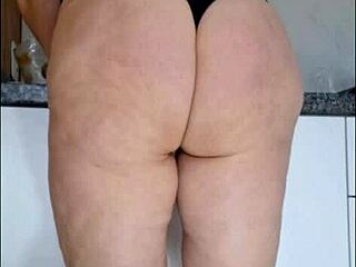 😍 hidden cam catches stepmom in see-thru top and panties kitchen tease! 🔥