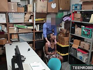 Old burglar pounds sexy ebony teen doggystyle in shop after catching her petite black ass stealing
