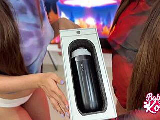 she loves her sex toy while watching us finger and lick each other 😈👅