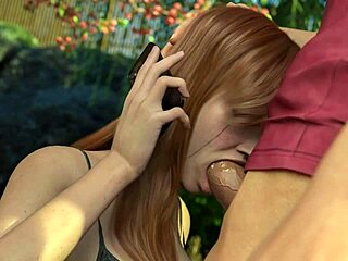 How does this big ass babe handle big cock blowjob and hard doggystyle fuck while chatting on phone in public?