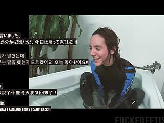 Sexy skinny babe in spandex bikini teases poolside