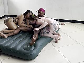 after hot sex he bathes the bbw milf and her big black cock lover in creamy creampie