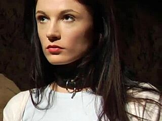 lesbian slave bends for black strapon pussy pounding