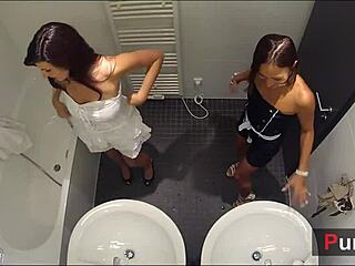 cam girls duo soft bathroom tease